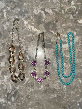 Gold Chain Necklace with Purple Crystal Accents - Women Jewelry lot